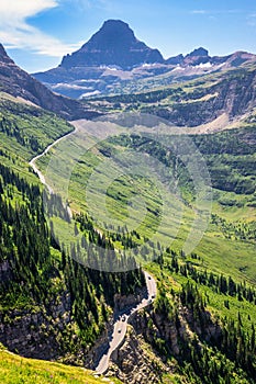 View of Going-to-the-sun road leading towards Reynolds mountain