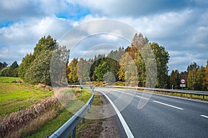 View of the highway road in the fall.