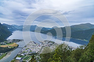 The view from hiking Rampestreken and Nesaksla in Andalsnes in Norway in Europe