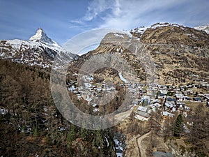 A view from a hiking trail overlooking Zermatt in the Swiss Alps