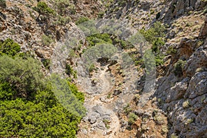 View of the hiking trail from Stavros to Katholiko Bay and Gouverneto Monastery