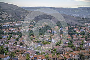 View from a hiking trail of villas on a subdivision at San Clemente, California