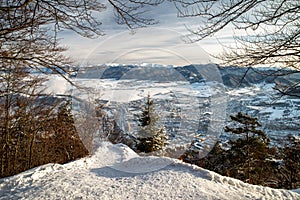 View from hill Cebrat in Great Fatra mountains on town Ruzomberok at SLovakia