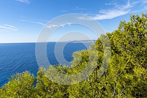 View from the hill `Mont Boron` over the bay in front of Nice on the French Riviera