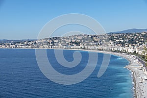 View from the hill `Mont Boron` over the bay in front of Nice on the French Riviera