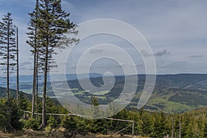 View from hill near Giant rocks in Jeseniky mountains in spring day