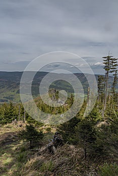 View from hill near Giant rocks in Jeseniky mountains in spring day