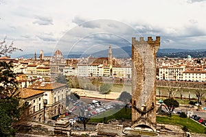 The view from the hill to the cathedrals and towers of Florence