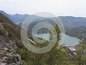 View from the hill to dam Perucac on a Drina river, Serbia