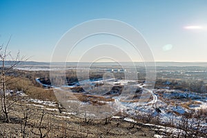 View from the hill to the lowland where the small town of Ussuriysk is located in Russia.