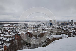 View from the hill to the winter city of Khanty-Mansiysk