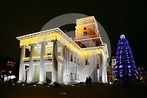 View of the hill town hall in the Christmas illumination