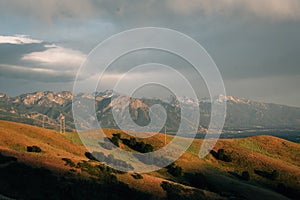 View of hills and distant mountains from the Bonneville Shoreline Trail in Salt Lake City, Utah