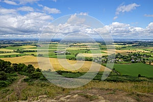 View from hills down to North Yorkshire rural landscape