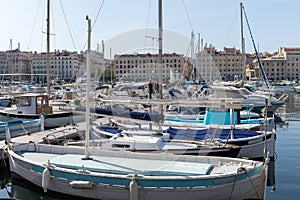 View on hills, houses and green vineyards Cotes de Provence, production of rose wine near Saint-Tropez and Pampelonne beach, Var,