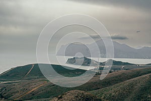 View from hills on of mountain Kara-dag, cape Chameleon, Quiet Bay. Koktebel. Crimea