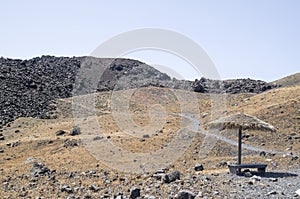 View of hills of Nea Kameni near Santorini