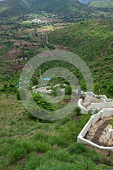 View of hills stairs leading to Shevare village, Mangi Tungi, Nashik, Maharashtra