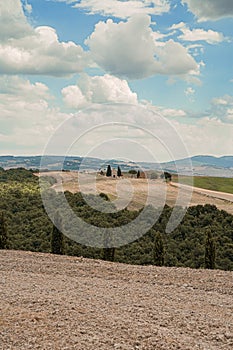 View of the hills in Val d`Orcia , Tuscany,, Italy