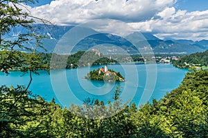 A view from the hillside above Lake Bled, Slovenia