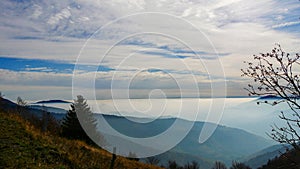 View of a hilly landscape in autumn