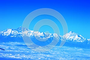 A view of Himalayan mountain ranges, taken from plane using zooming lens