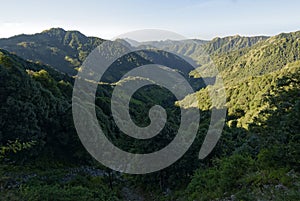 View of a Himalayan mountain and valley at early morning time