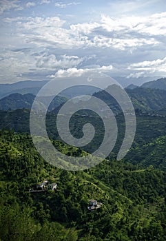 View of Himalayan valley and newly constructed houses