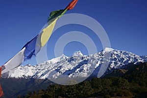 View of Himalchuli and Bouddha Himal from Nagay Ra trail Gorkha Nepal.
