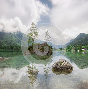 View of Hintersee lake in Berchtesgaden National Park Bavarian Alps, Germany