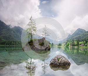 View of Hintersee lake in Berchtesgaden National Park Bavarian Alps, Germany