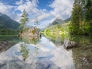 View of Hintersee lake in Berchtesgaden National Park Bavarian Alps, Germany