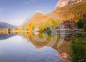 View of Hintersee lake in Berchtesgaden National Park Bavarian Alps, Germany