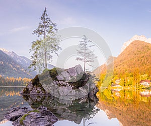 View of Hintersee lake in Berchtesgaden National Park Bavarian Alps, Germany