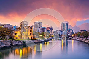 View of Hiroshima skyline with the atomic bomb dome in  Japan