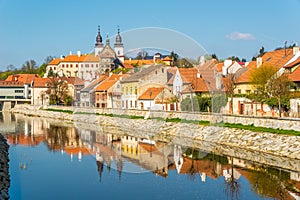 View at the hisorical Jewish quarter with Jihlava river in Trebic - Moravia,Czech republic