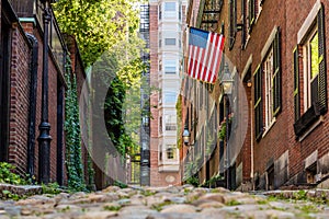 View of historic Acorn Street in Boston