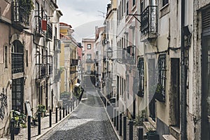 View of historic apartment buildings in Lisbon, Portugal. Neighborhood of Moorish, also known as Mouraria photo