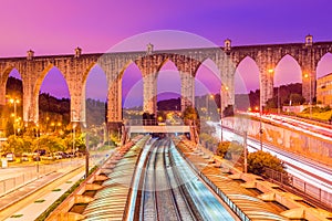 View of the historic aqueduct in the city of Lisbon Aqueduto das ÃÂguas Livres, Portugal photo