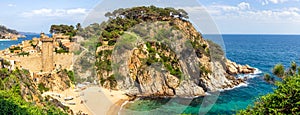 View on the historic beach town Tossa de Mar on the Costa Brava beach, Spain