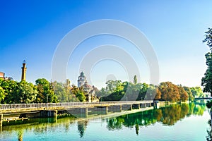 View on historic building of Mueller Volksbad of Isar river - Munich photo