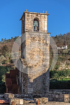 View of historic building in ruins, convent of St. Joao of Tarouca, detail of tower bell of the convent of cister photo