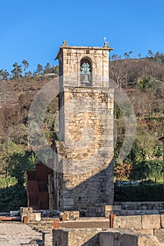View of historic building in ruins, convent of St. Joao of Tarouca, detail of tower sineria of the convent of cister photo