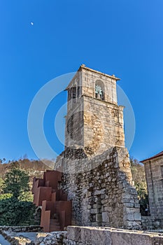 View of historic building in ruins, convent of St. Joao of Tarouca, detail of tower sineria of the convent of cister photo