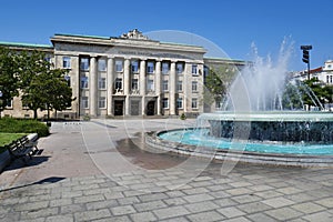 Historic building Justice Place and water fountain in the city center of Ruse Bulgaria