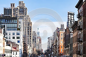 View of the historic buildings along 14th Street in Chelsea New York City