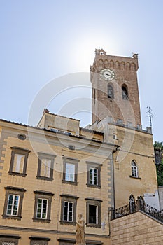 View of the historic center of San Miniato, Pisa, Italy, with the Matilde Tower illuminated by the sun photo