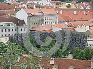 View of historic city Prague, nice old landmarks and buildings, roofs and towers. Czech Republic, Europe