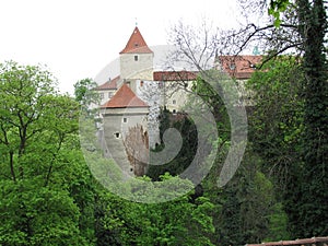 View of historic city Prague, nice old landmarks and buildings, roofs and towers. Czech Republic, Europe