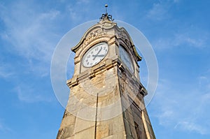 View of the historic clock Pegeluhr in Dusseldorf in Germany
